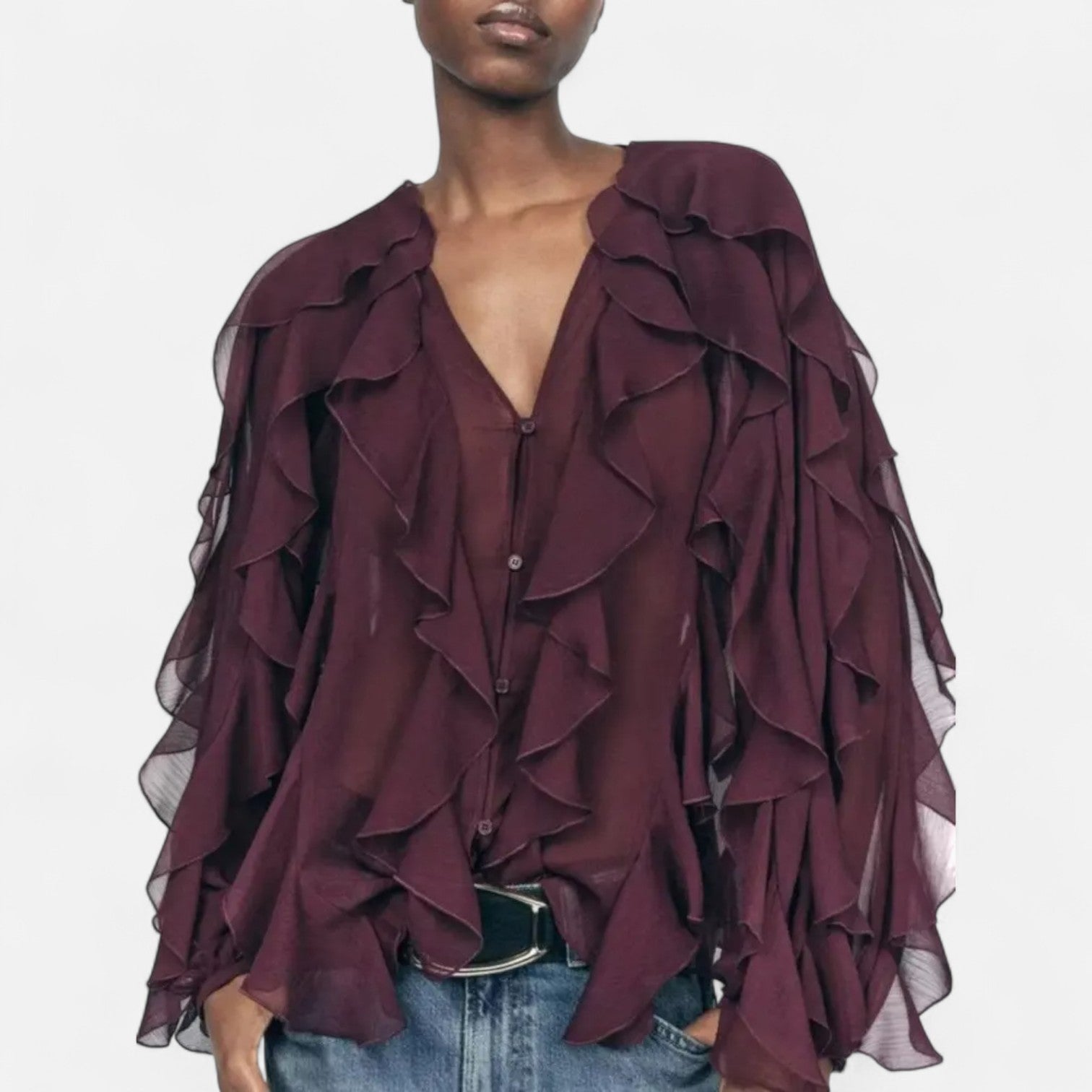 AVANTI – WOMEN'S SHEER RUFFLE BLOUSE