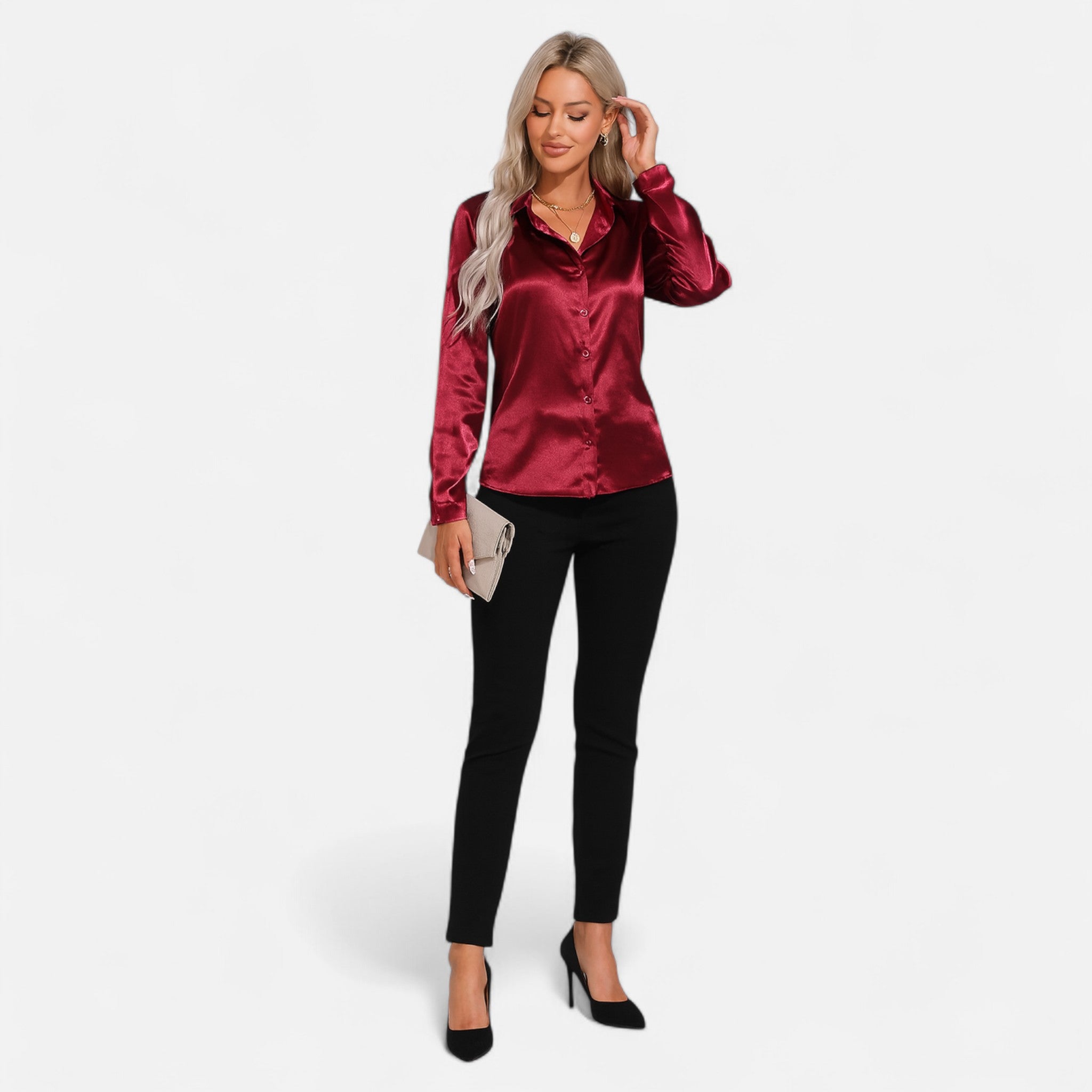 AVANTI – WOMEN'S ONE BUTTON SATIN BLOUSE