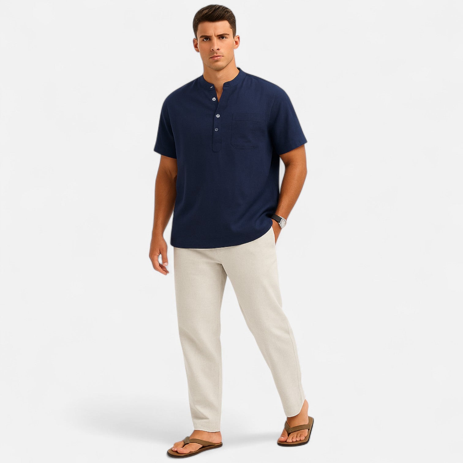 AVANTI – MEN'S LINEN HENLEY SHIRT