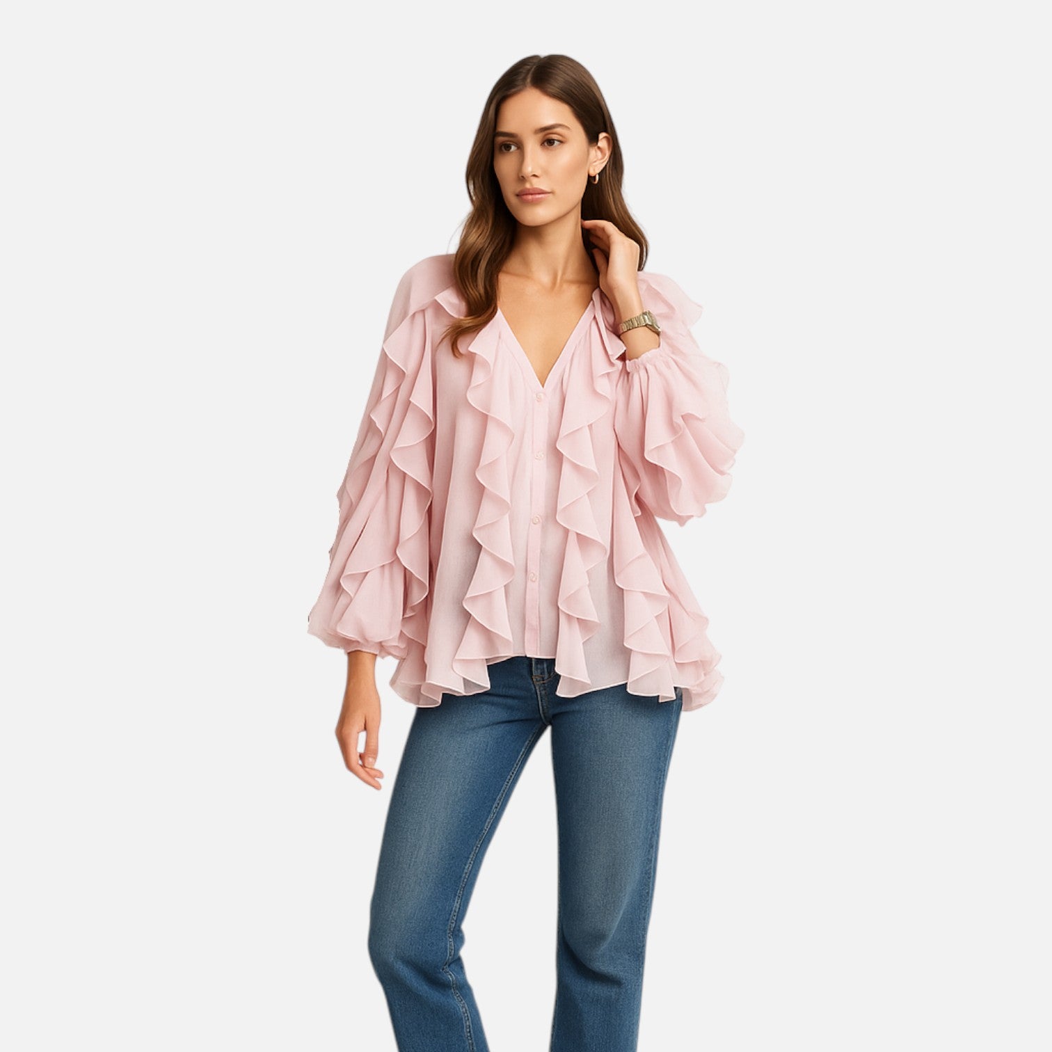 AVANTI – WOMEN'S SHEER RUFFLE BLOUSE