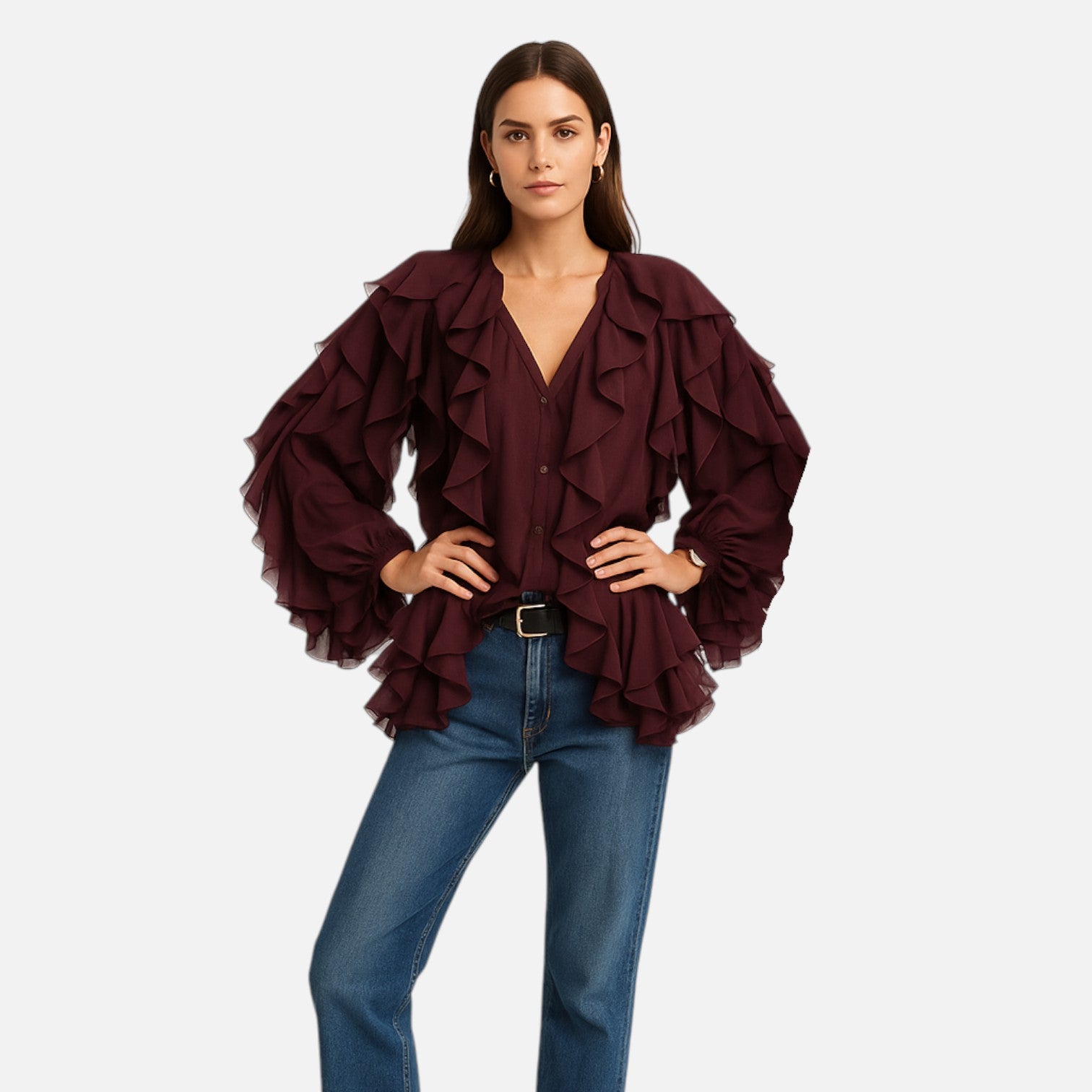 AVANTI – WOMEN'S SHEER RUFFLE BLOUSE