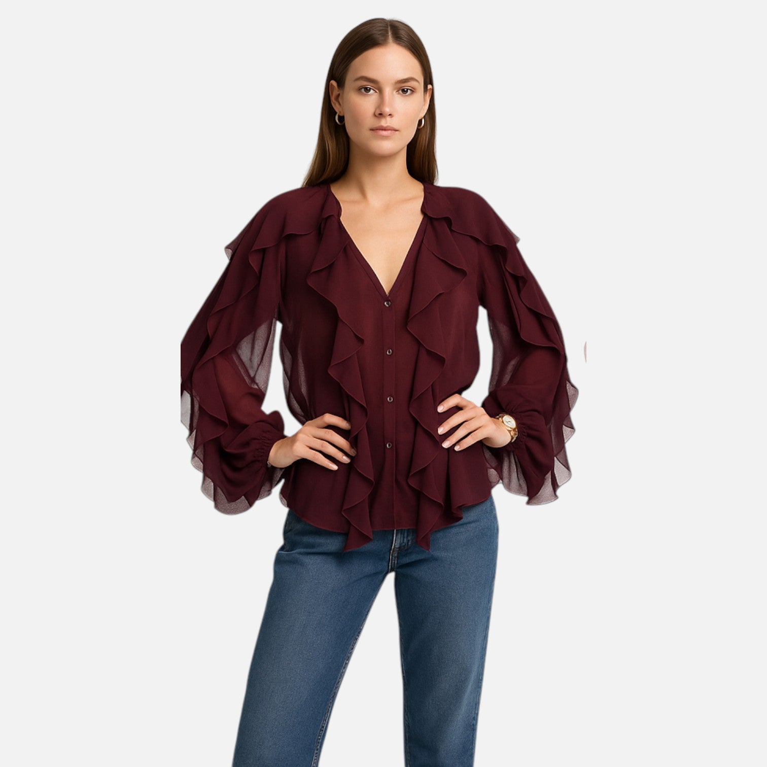 AVANTI – WOMEN'S SHEER RUFFLE BLOUSE