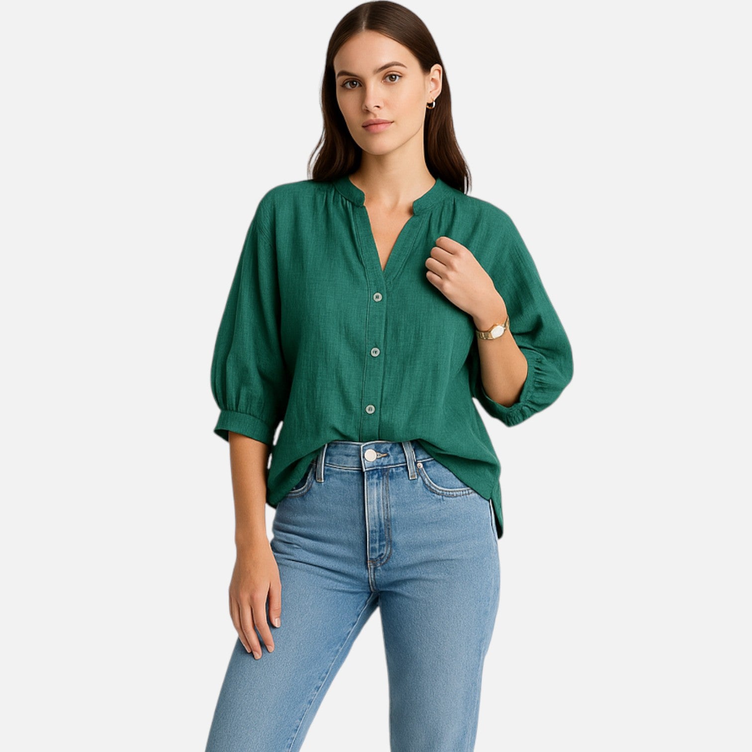 AVANTI – WOMEN'S LINEN BLOUSE EMERALD