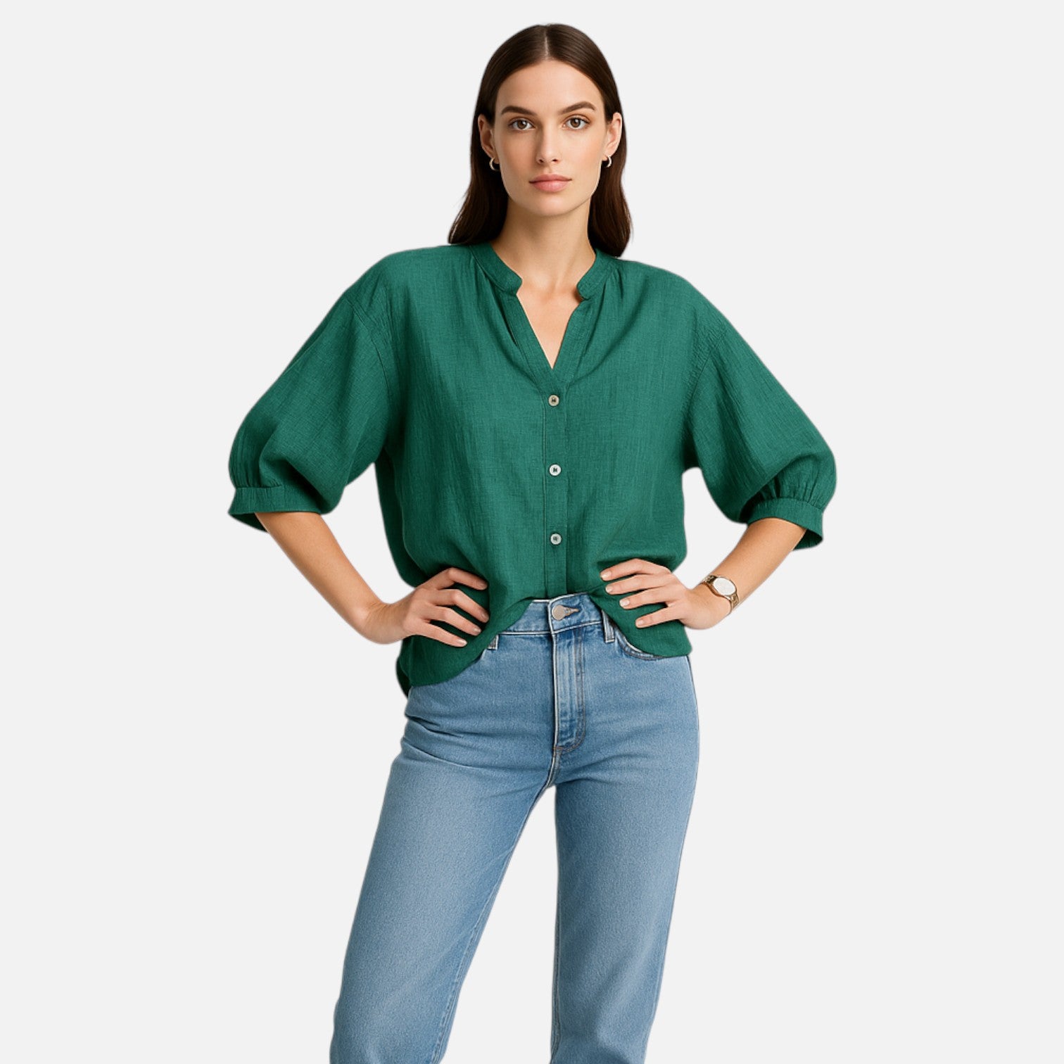 AVANTI – WOMEN'S LINEN BLOUSE EMERALD