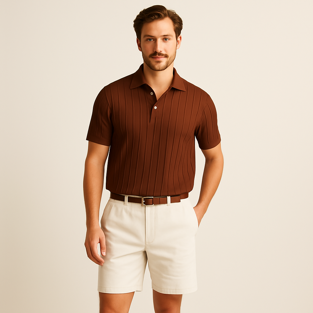 AVANTI – MEN'S VERTICAL STRIPED BUTTON UP POLO