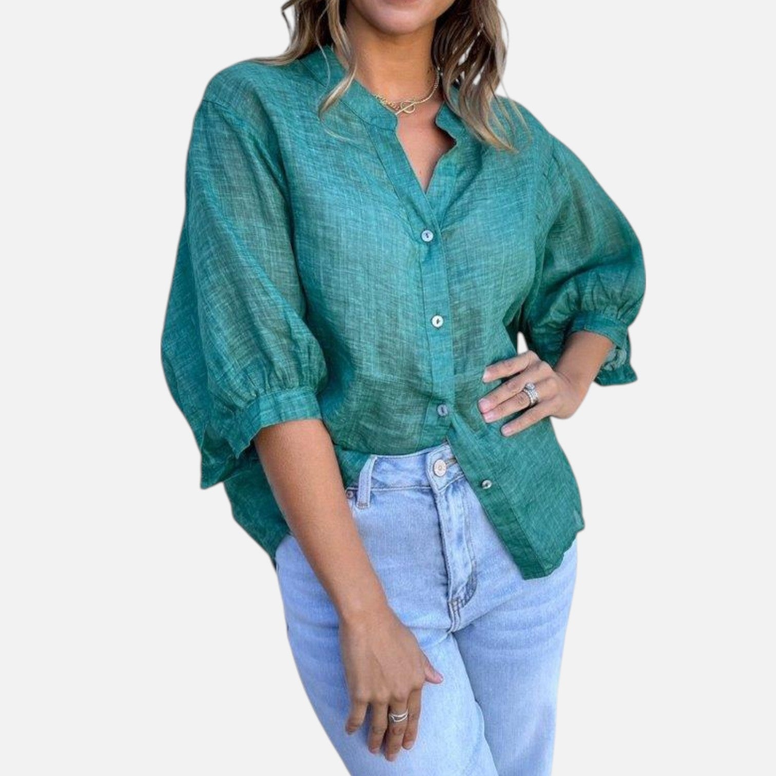 AVANTI – WOMEN'S LINEN BLOUSE EMERALD