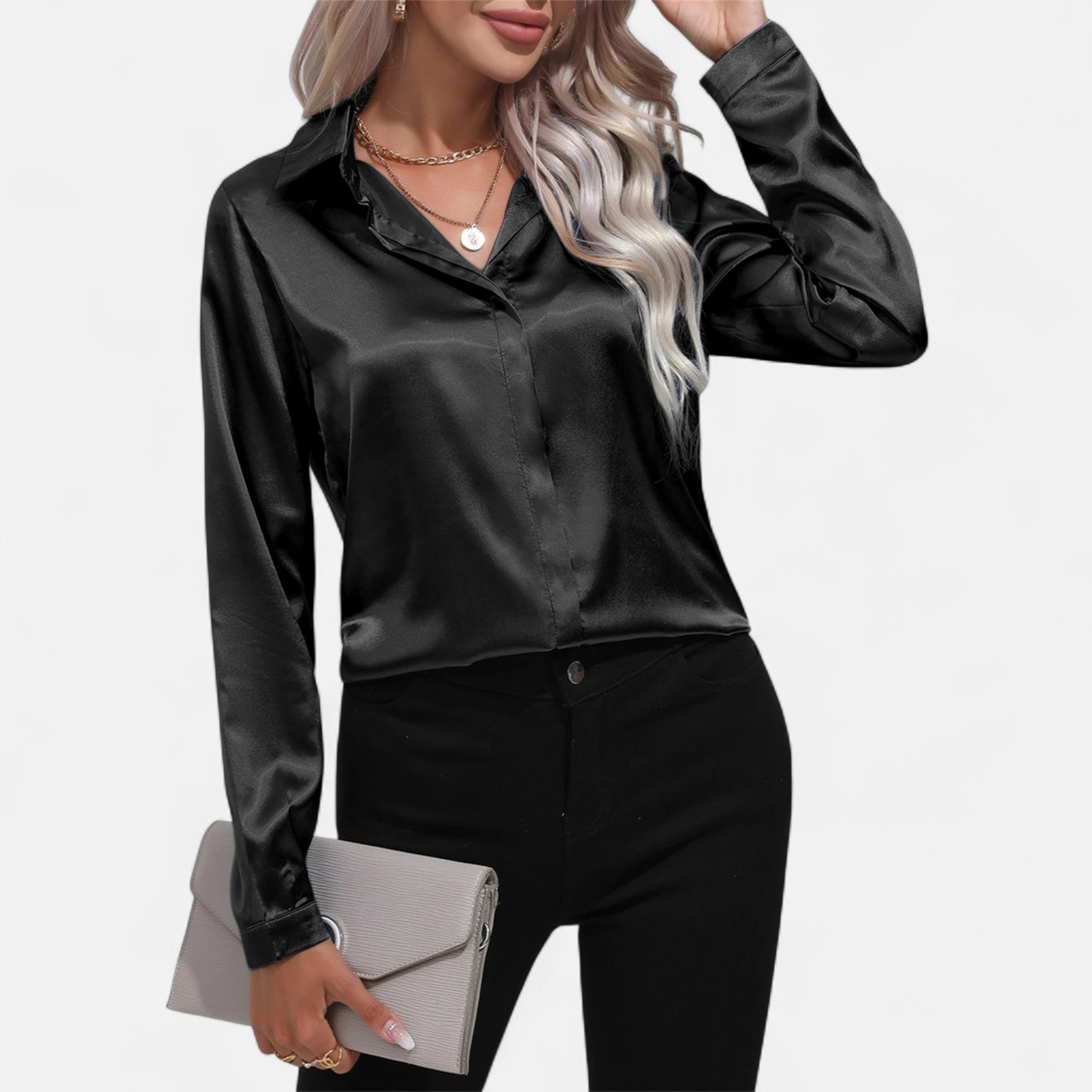 AVANTI – WOMEN'S ONE BUTTON SATIN BLOUSE