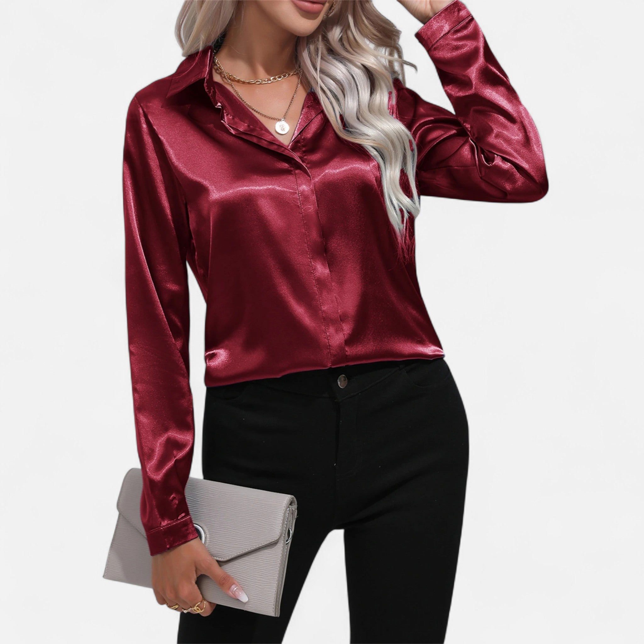 AVANTI – WOMEN'S ONE BUTTON SATIN BLOUSE