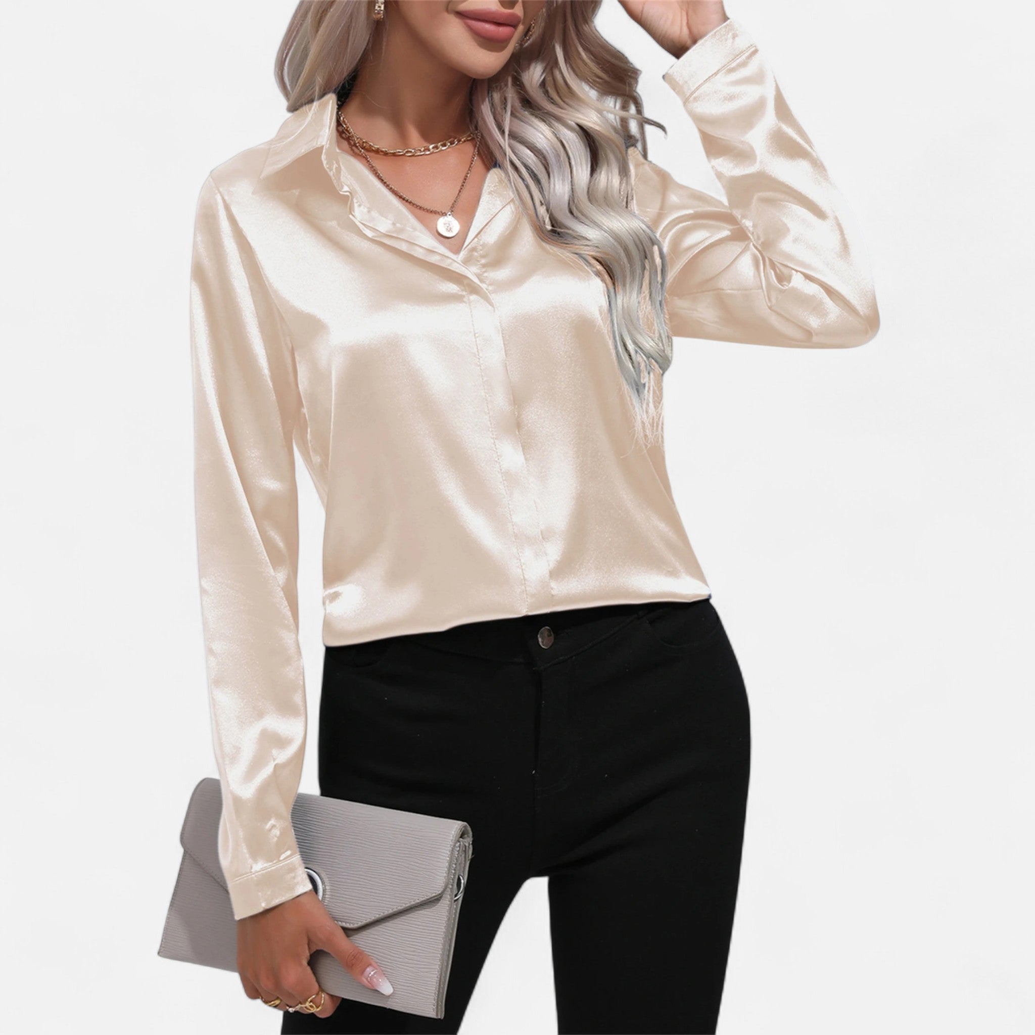 AVANTI – WOMEN'S ONE BUTTON SATIN BLOUSE