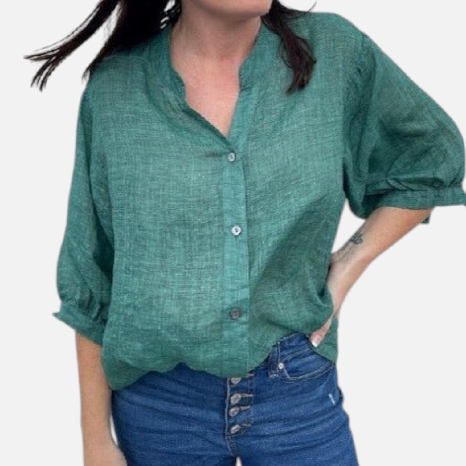 AVANTI – WOMEN'S LINEN BLOUSE EMERALD