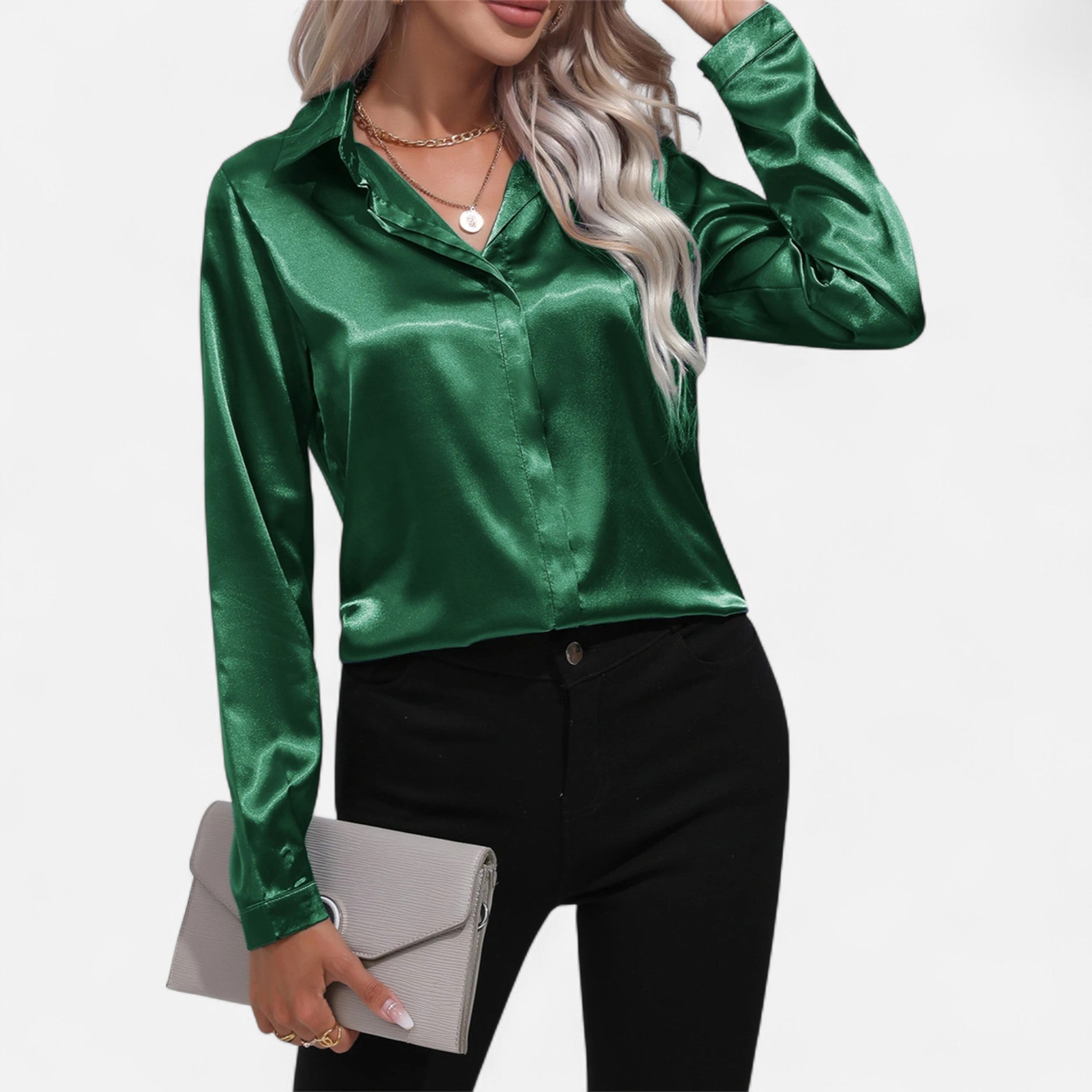 AVANTI – WOMEN'S ONE BUTTON SATIN BLOUSE