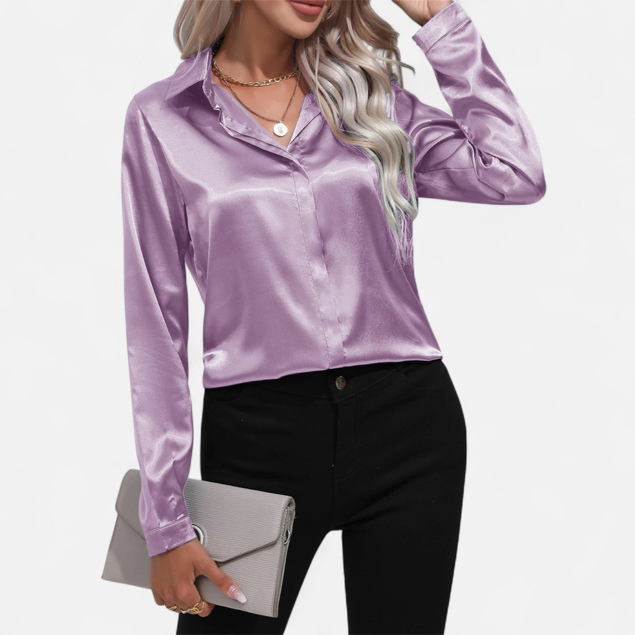 AVANTI – WOMEN'S ONE BUTTON SATIN BLOUSE