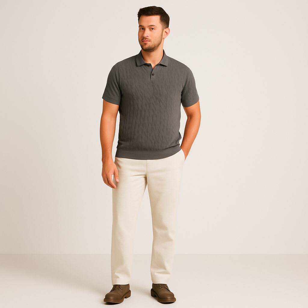AVANTI – MEN'S PREMIUM V-NECK CABLE KNIT POLO